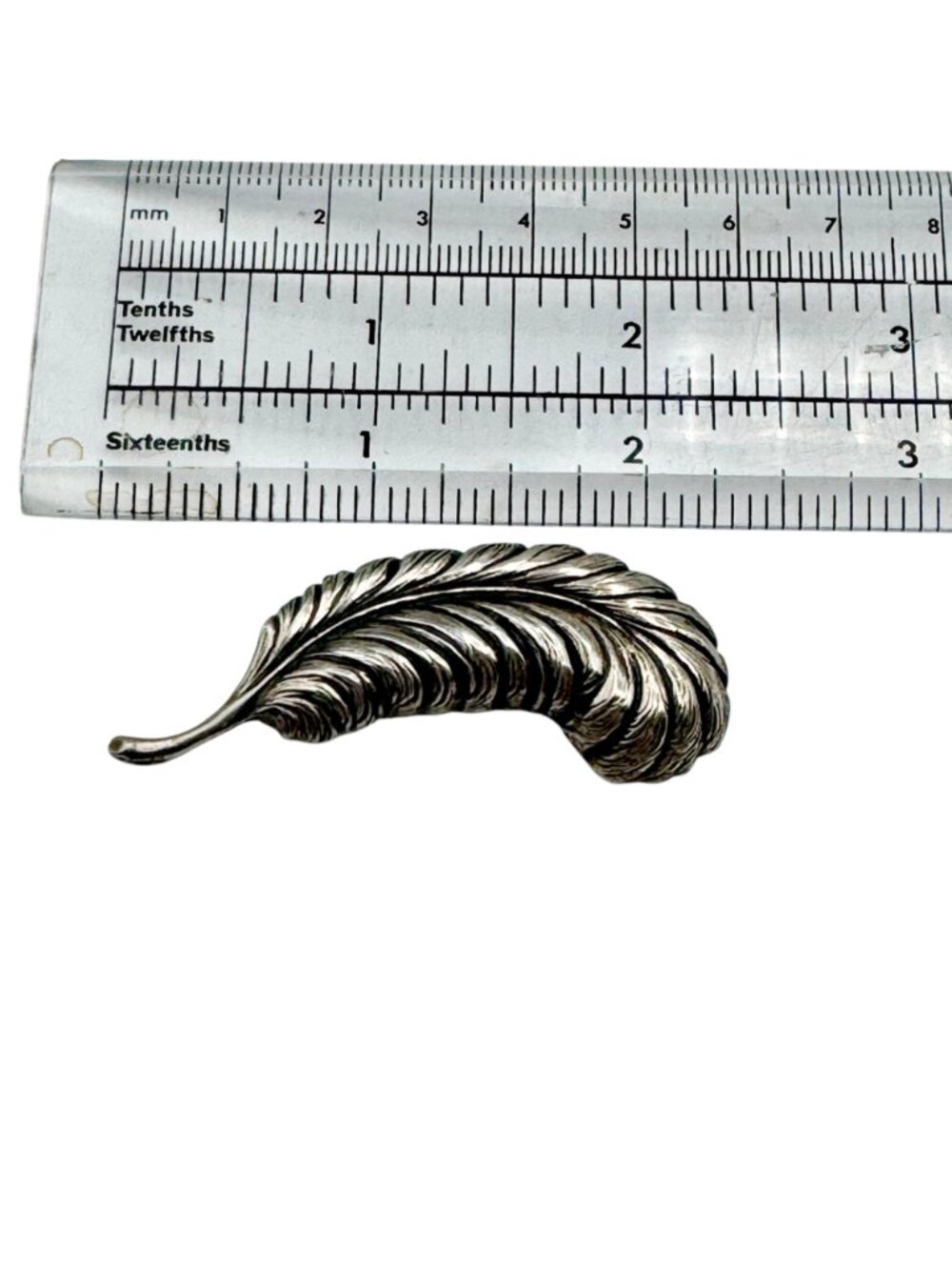 Vintage Sterling Brooch Ostrich Feather Quill 2.25" Hollywood Glam Writer Author - Picture 4 of 8